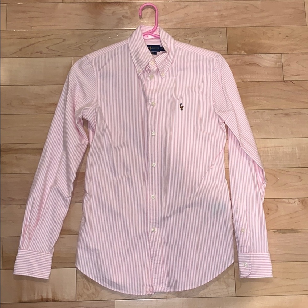 Polo pink and white striped button down